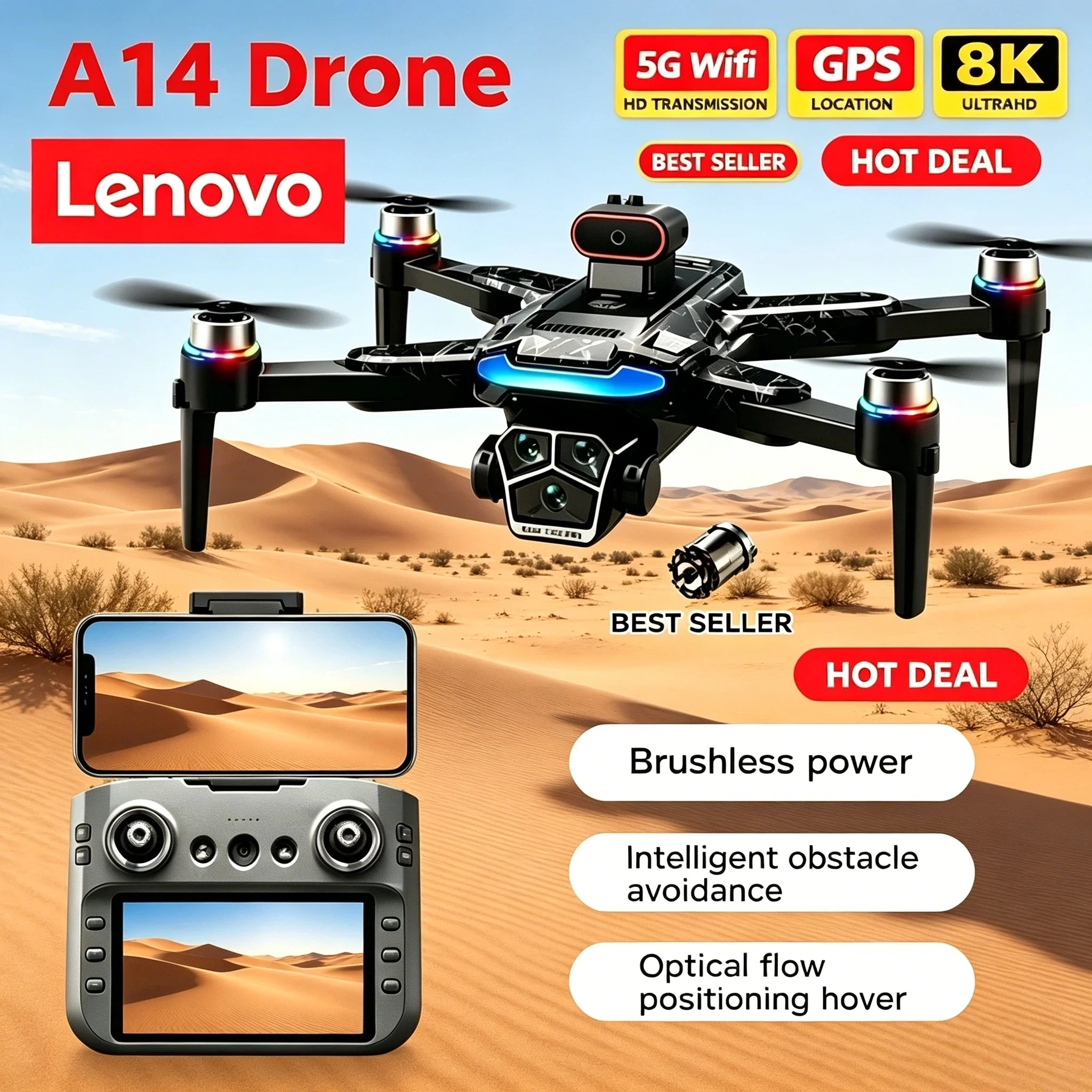 Lenovo A14 Drone 8K Large Screen Remote Control Professional GPS HD Camera 5G WIFI FPV Video 4K UAV Quadcopter Drone Pro Max