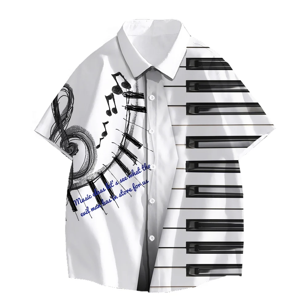 SONSPEE Electronic Piano 3D Print Musical Notes Shirt Keys Unisex Blouse Streetswear Short Sleeve Vintage Hip Hop Music Fan Tops