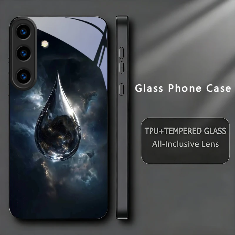 Universe Teardrop Black Phone Case For Samsung Galaxy S26 Ultra S25 Edge S24 FE S23 Plus S22 S21 S20 S22+ S25 S24+ Glass Cover