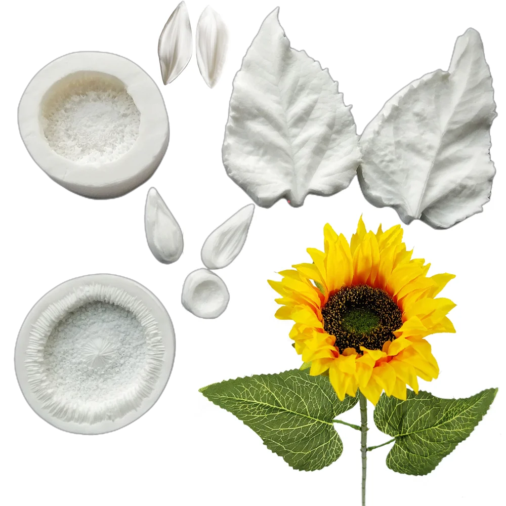 Rodzaje płatków słonecznika Liść Veiner Formy silikonowe Fondant Narzędzie do dekoracji ciast Clay Resin Gumpaste, Sugarcraft Clay Mould M2079