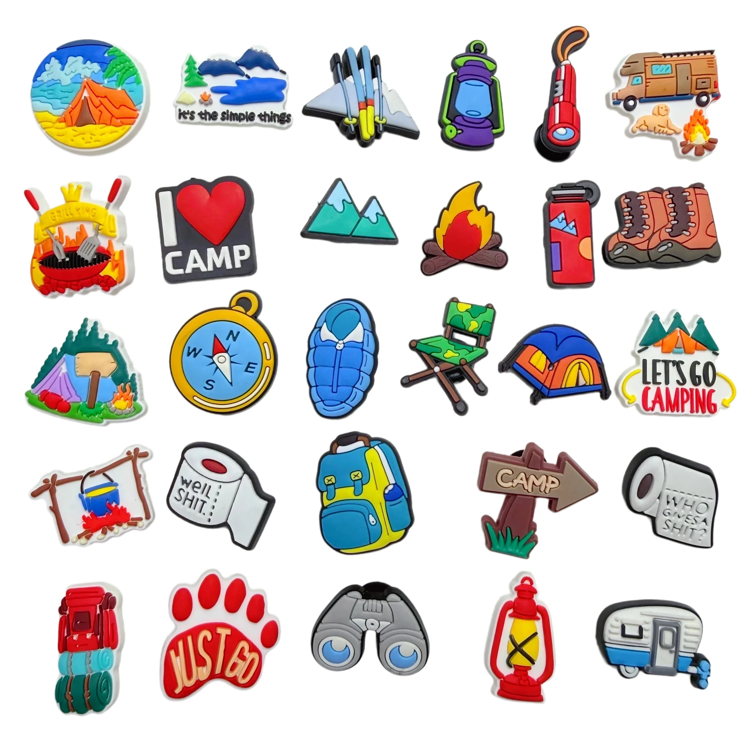 14-100pcs Camping Outdoors Shoe Charms PVC DIY Shoes Decoration Garden Sandal Accessories Buckle for Man Party Gifts