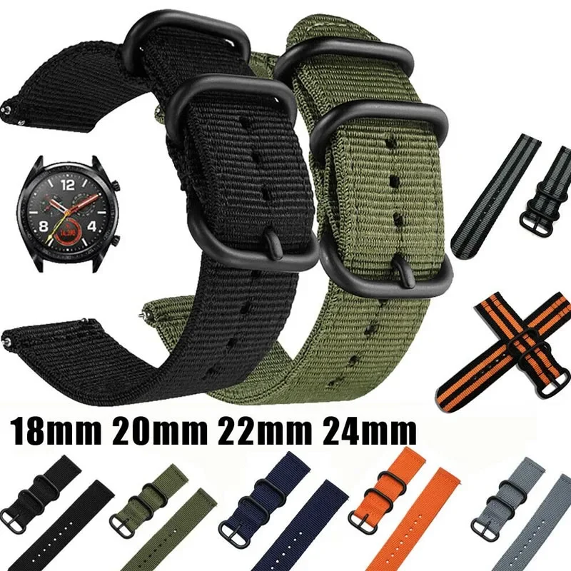 Correas de tela de nailon para reloj, pulsera deportiva de 18mm, 20mm, 22mm y 24mm para Samsung Galaxy Watch 3, Amazfit GTR, GTS, Huawei GT2