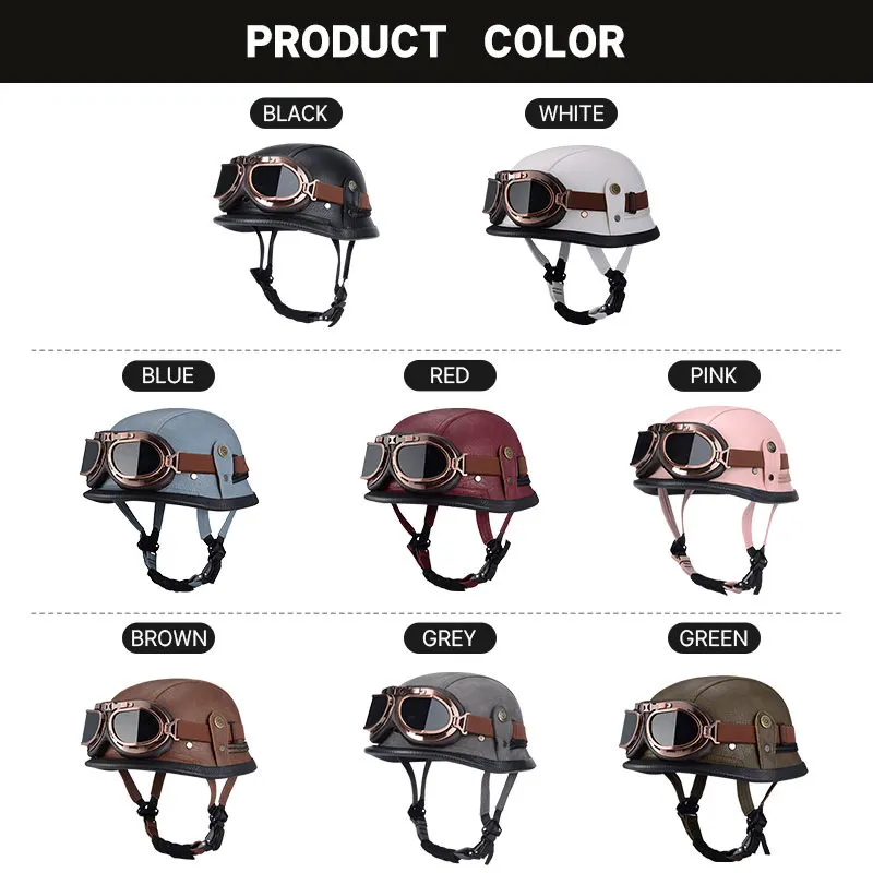 PU Leather Half Helmet Motorcycle Helmet 1/2 Chopper Motorbike Helmets Classic Casco Moto Vintage Kask Retro Men Women