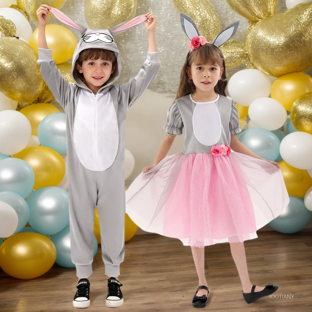 

New Easter Collection Children's Animal Onesie Adorable Little Grey Rabbit Costume Dress For Kindergarten Stage Performances