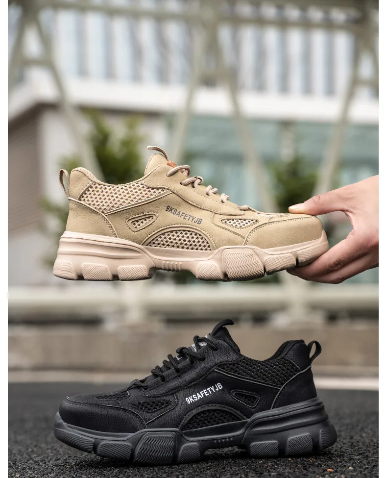 Arbeits schuhe hohl atmungsaktiv Stahl Zehen stiefel leichte Sicherheits arbeits schuhe rutsch fest für Männer Frauen männliche Arbeit Sneaker – Detail 17