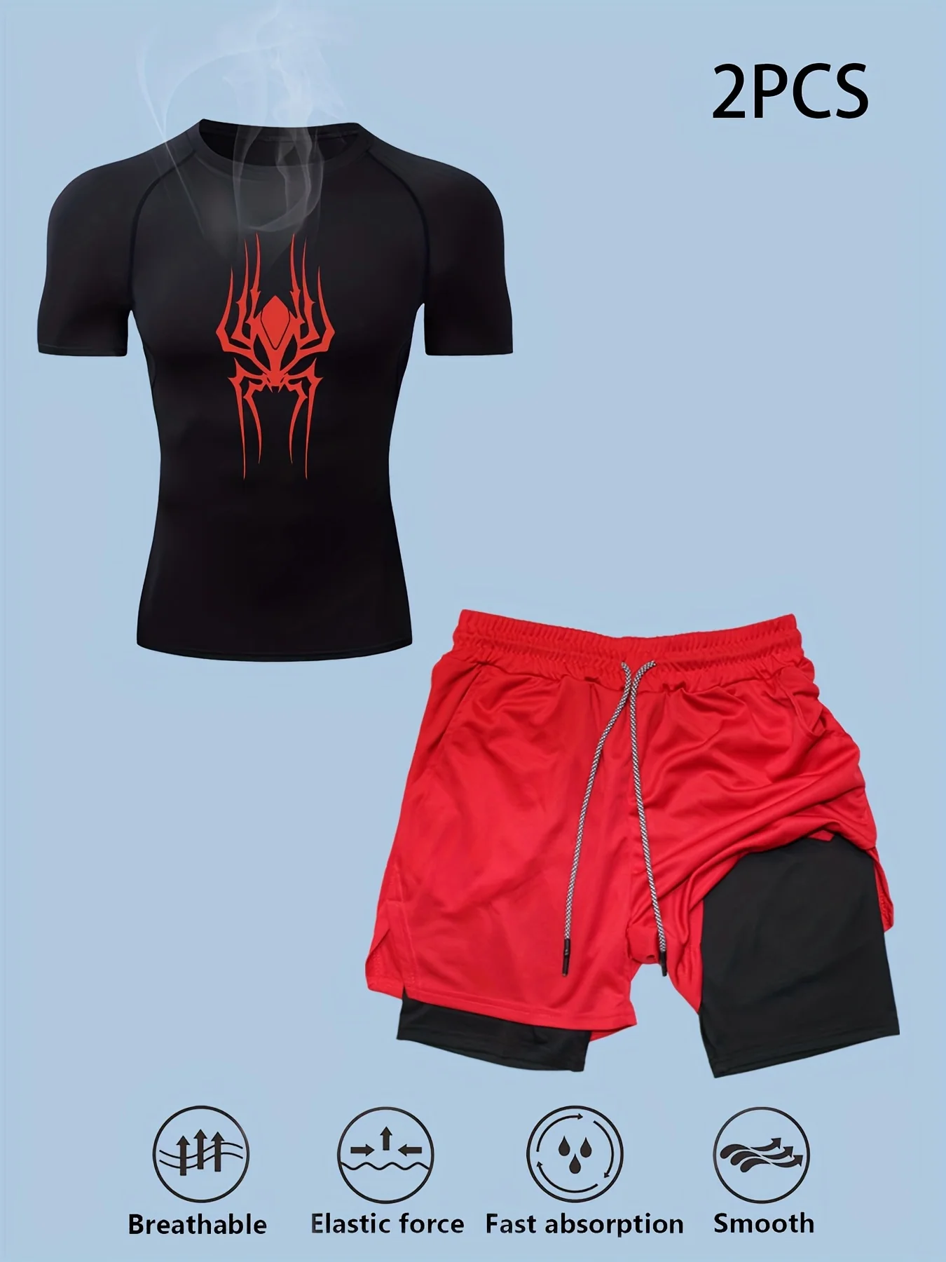 

Men's fake two-piece sports suit, short-sleeved round neck thin sports tight quick-drying T-shirt plus fitness sports running