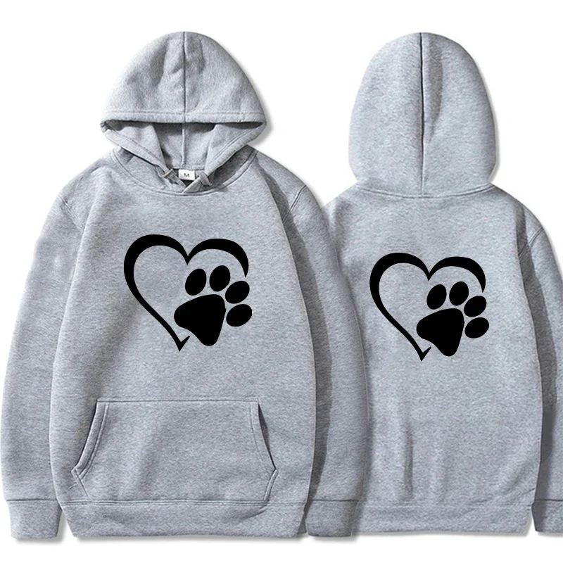 Fashion Ladies Sweatshirt Cute Dog Paw and Heart Shape Printed Hoodies Autumn Spring Women Casual Long Sleeve Female Pullovers