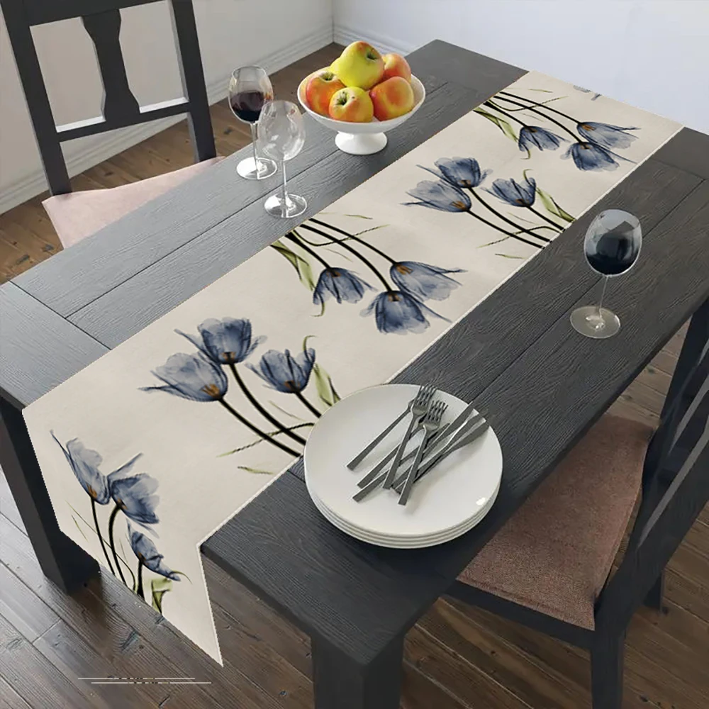 Tulpen-Leinen-Tisch, rustikaler Tischläufer im Bauernhaus-Stil, 13 x 70 Zoll, Küchen-Esstisch-Dekoration für drinnen und draußen