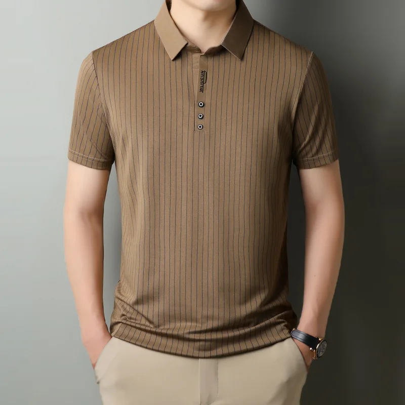 

Busin ort Sve irt Striped Collar Men's T-irt Casual Cotton Plain Color Slim Fit Summer New Arrival