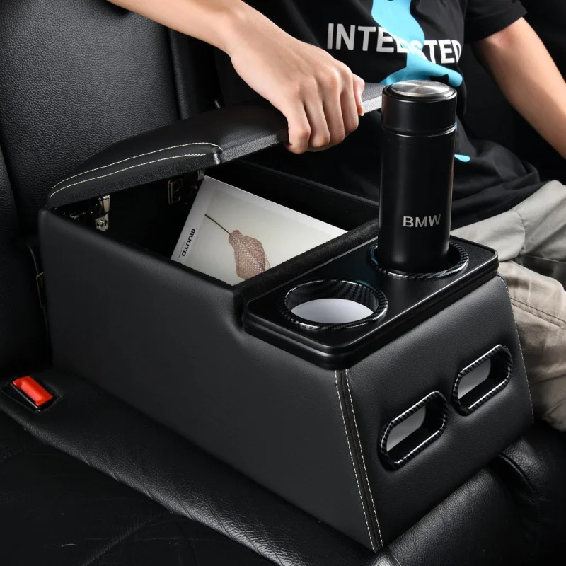 

Универсальный автомобильный органайзер на центральной консоли, ящик для хранения заднего сиденья с подстаканником, органайзер на центральном подлокотнике для грузовика, внедорожника, черный