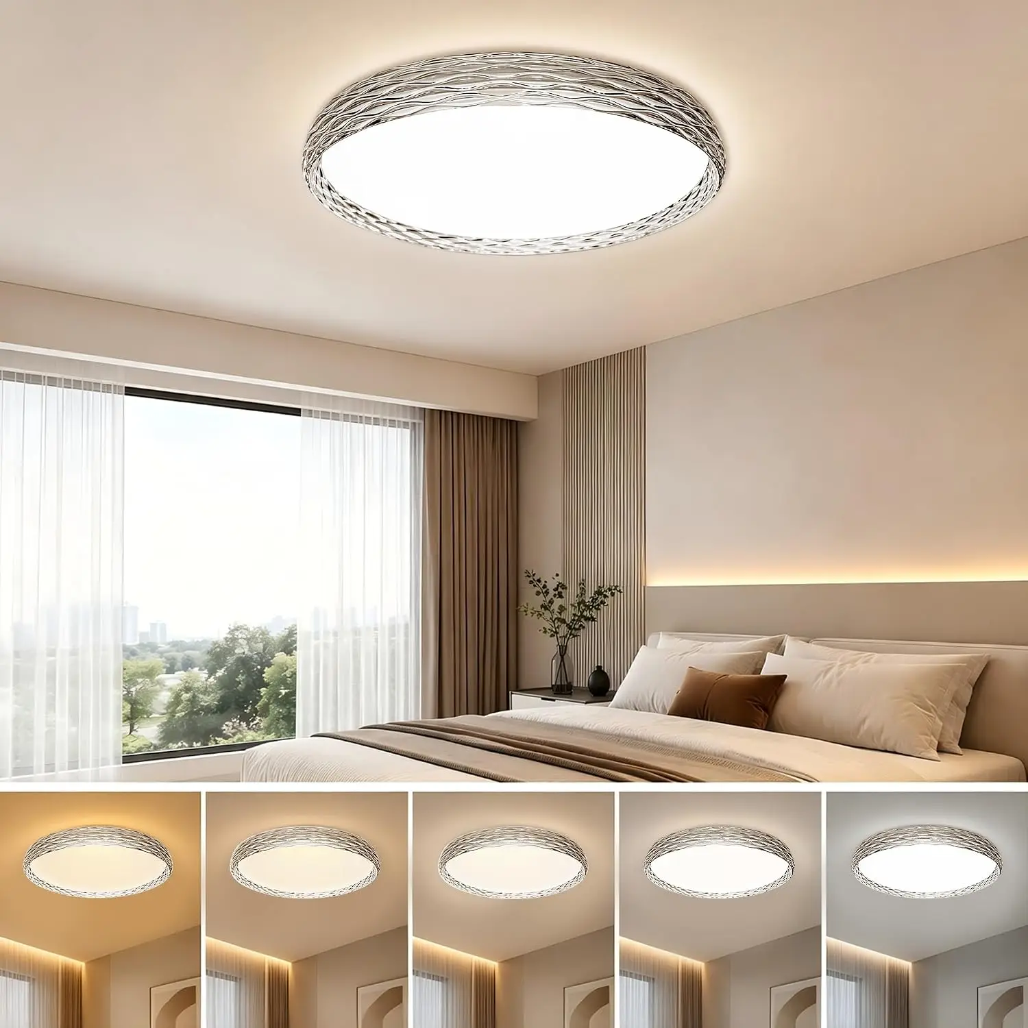 LED Flush Mount Ceiling Light with Sculptural Ring Design, Gray