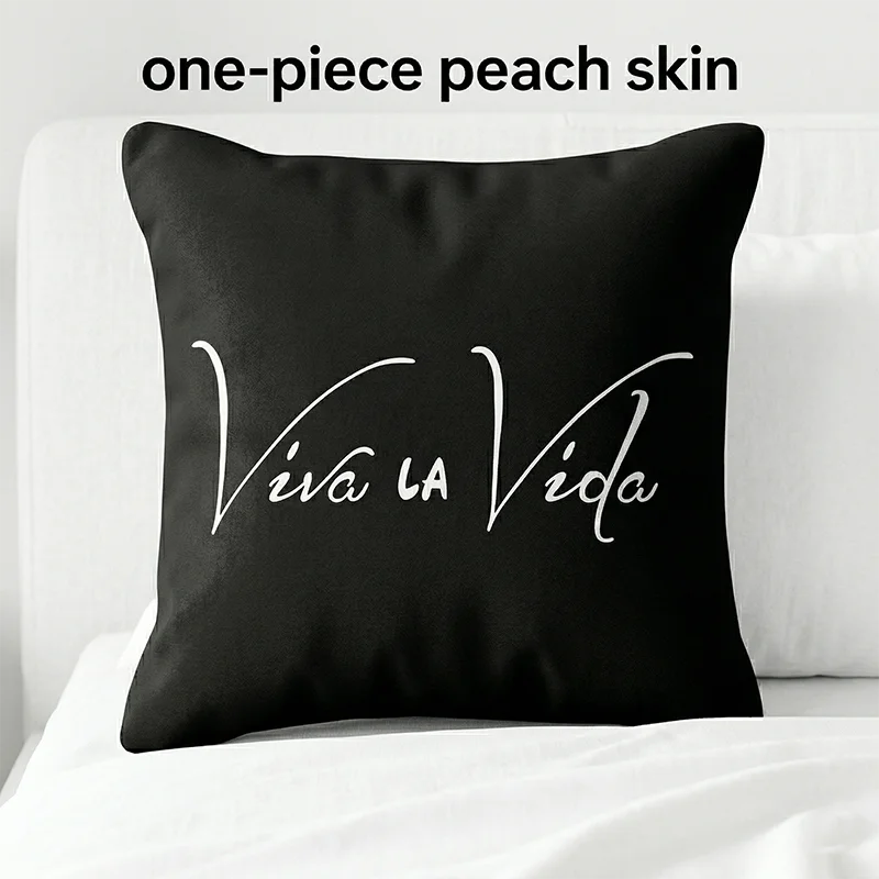 

Decorative Black Cushion Cover Peach Skin Letter Print Pillow Case for Sofa Chair Bed Minimalist Home Room Decor Pillowslip