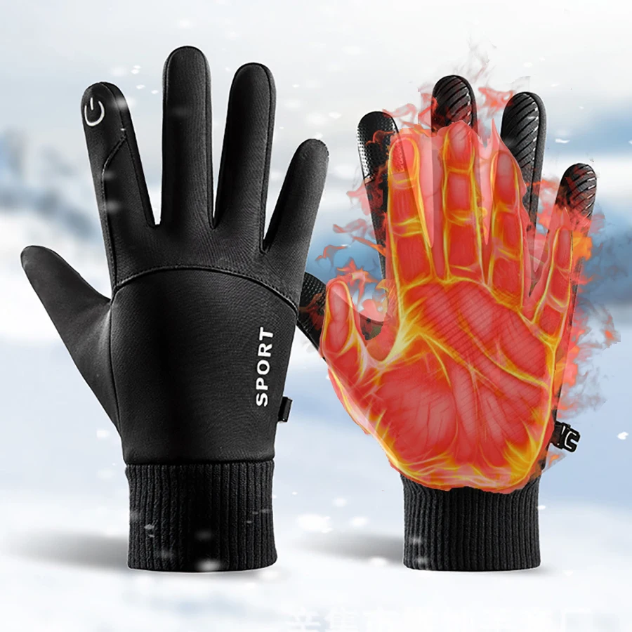 Männer Winter Wasserdichte Radfahren Handschuhe Outdoor Sport Ski Laufen Motorrad Touchscreen Fleece Handschuhe Nicht-Slip Warme Volle Finger