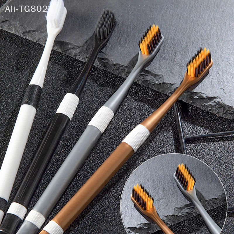 

Набор из 2 зубных щеток с бамбуковым углем, ультратонкая щетина для чистки, семейный комплект для пары, взрослые, с тонкой щетиной