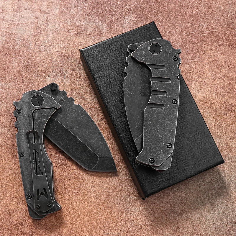 1pc，Outdoor camping high hardness folding knife, D2 all steel knife, EDC self-defense knife, sharp fruit knife, cleaver