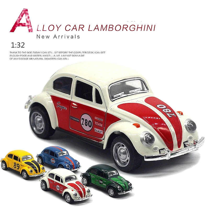 Modèle de jouet classique en métal moulé sous pression avec nervures, voiture en alliage Volkswagen Beetle, véhicules de fonction arrière, cadeaux pour enfants, A988, 1:32