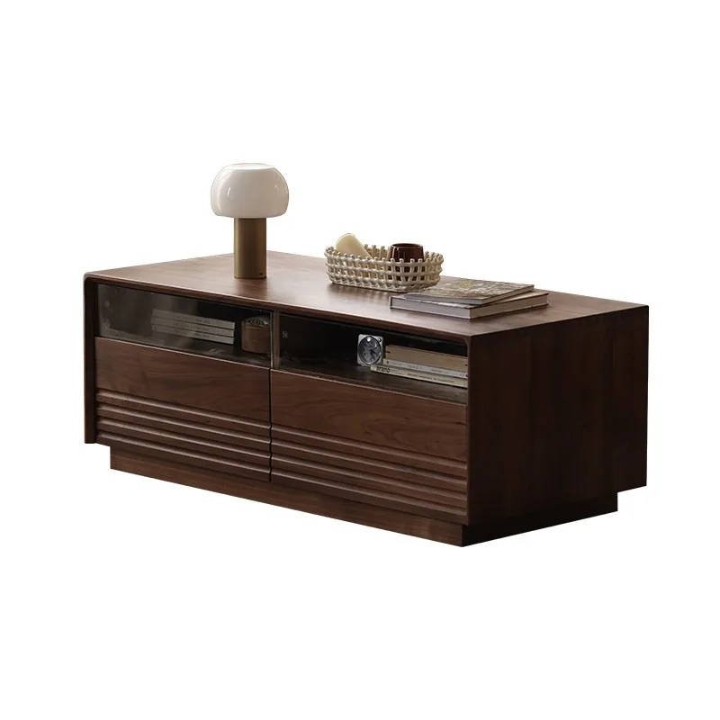 

walnut solid wood coffee table simple Nordic living room tea table household small apartment storage coffee table log