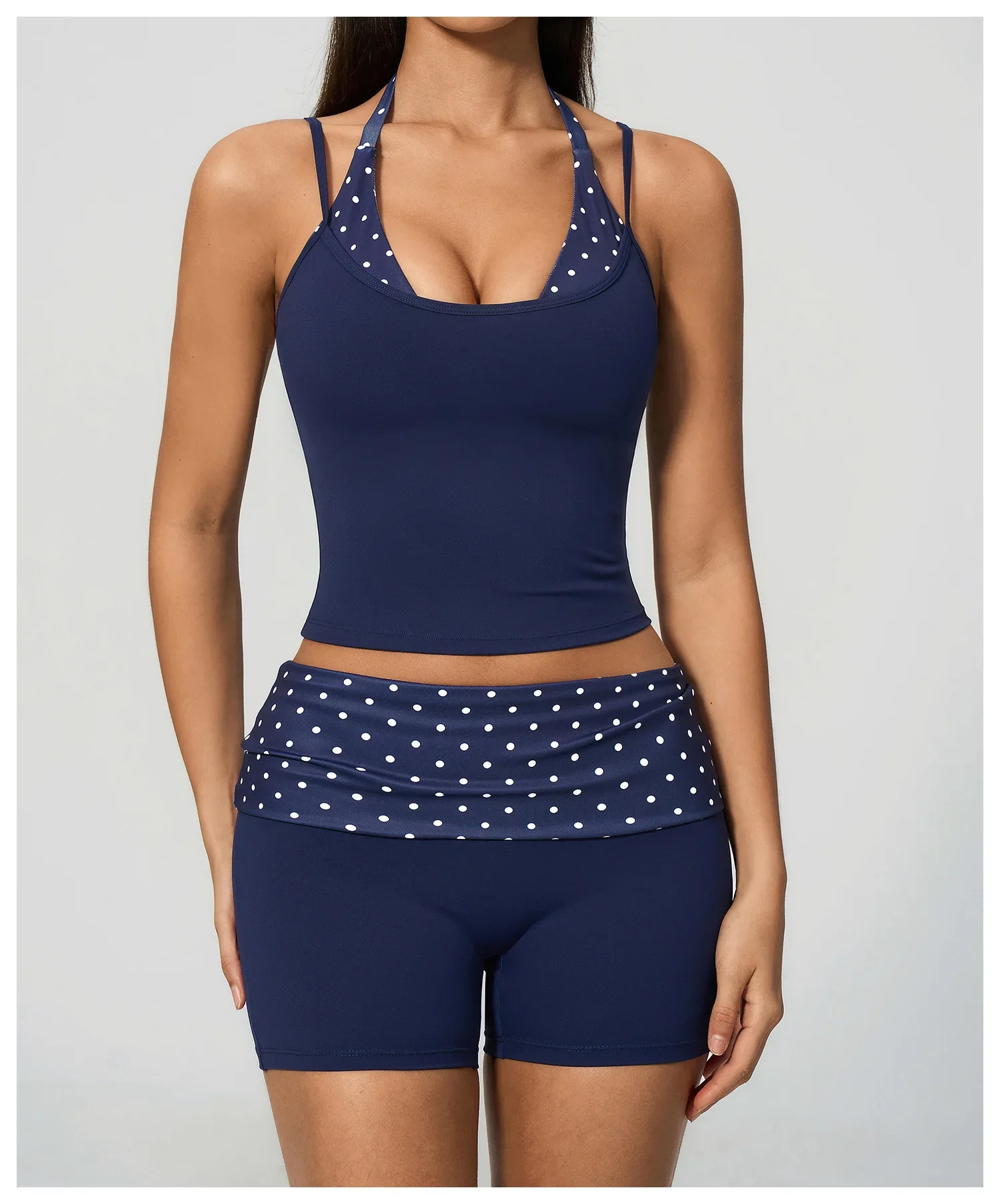 Polka Dot Yoga Tank Top Stoßfestes gestreiftes Fitness-BH Gym Workout Weste Atmungsaktives Sport-Top Neckholder Sportweste mit schönem Rücken – Detail 12