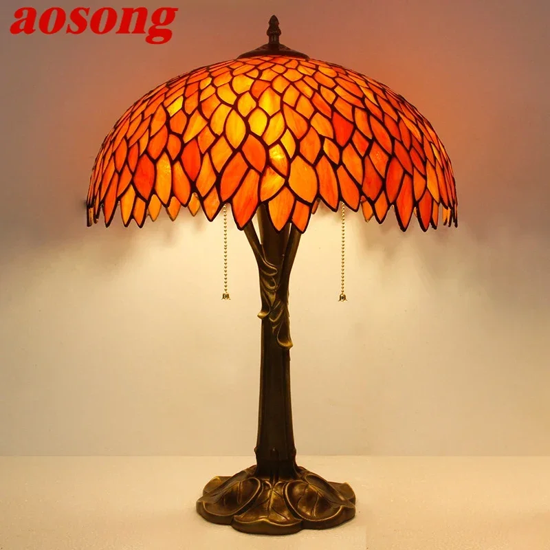 AOSONG Tiffany Table Lamp LED Luxury Creativity Living Room Study Bedroom Bedside Lamp Villa Hotel Color Glass Desk Light