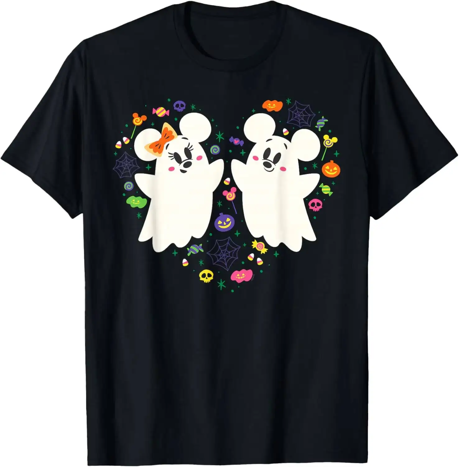 Mickey And Minnie Cute Little Ghosts Halloween Heart T-Shirt Summer Short-Sleeved Breathable Sweat-Wicking Versatile Fashion