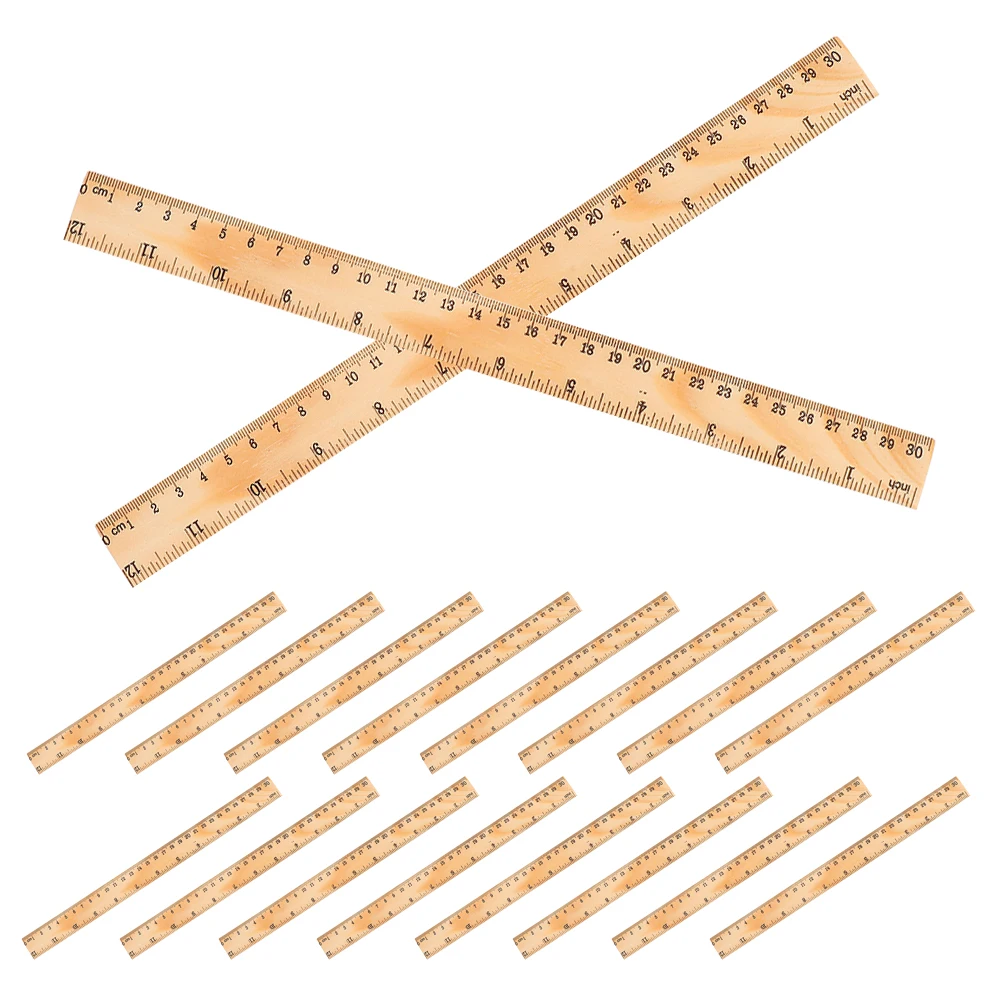 

36pcs Wooden Rulers Natural Set Dual Scale 12inch 30cm Beveled Edge Classroom Bulk School Supplies Office Wood Measuring