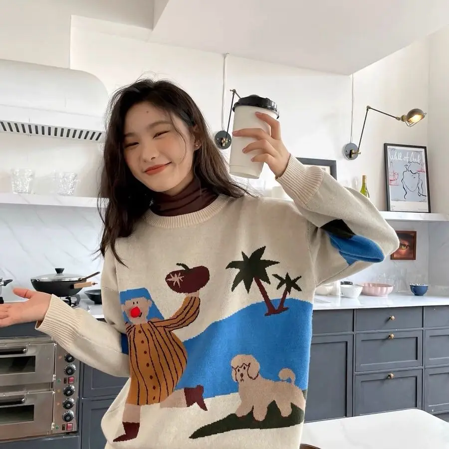 

Heart Print Knit Top 2025 Early Autumn Plus Size Cartoon Design Body Positive Aesthetic Youth Fashion Womens Clothing