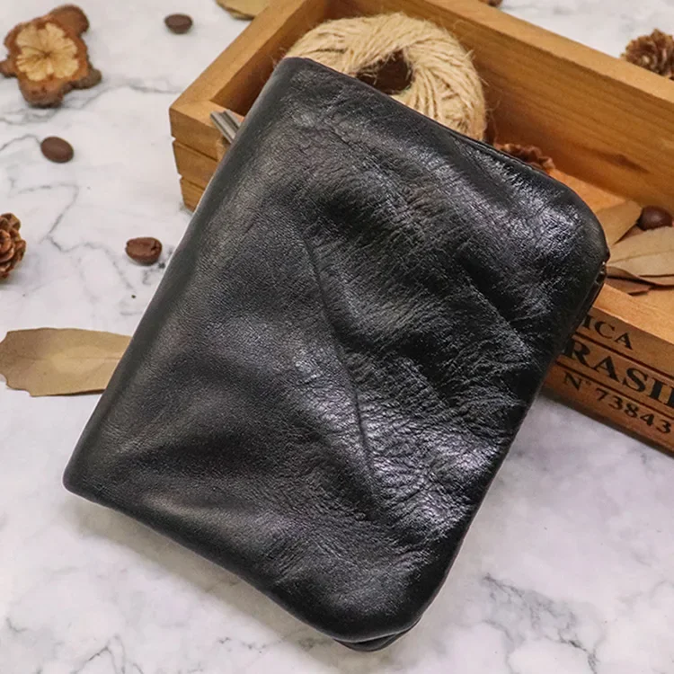 Handmade Vintage Leather Wallet for Men with Distressed Finish and Multiple Card Slots