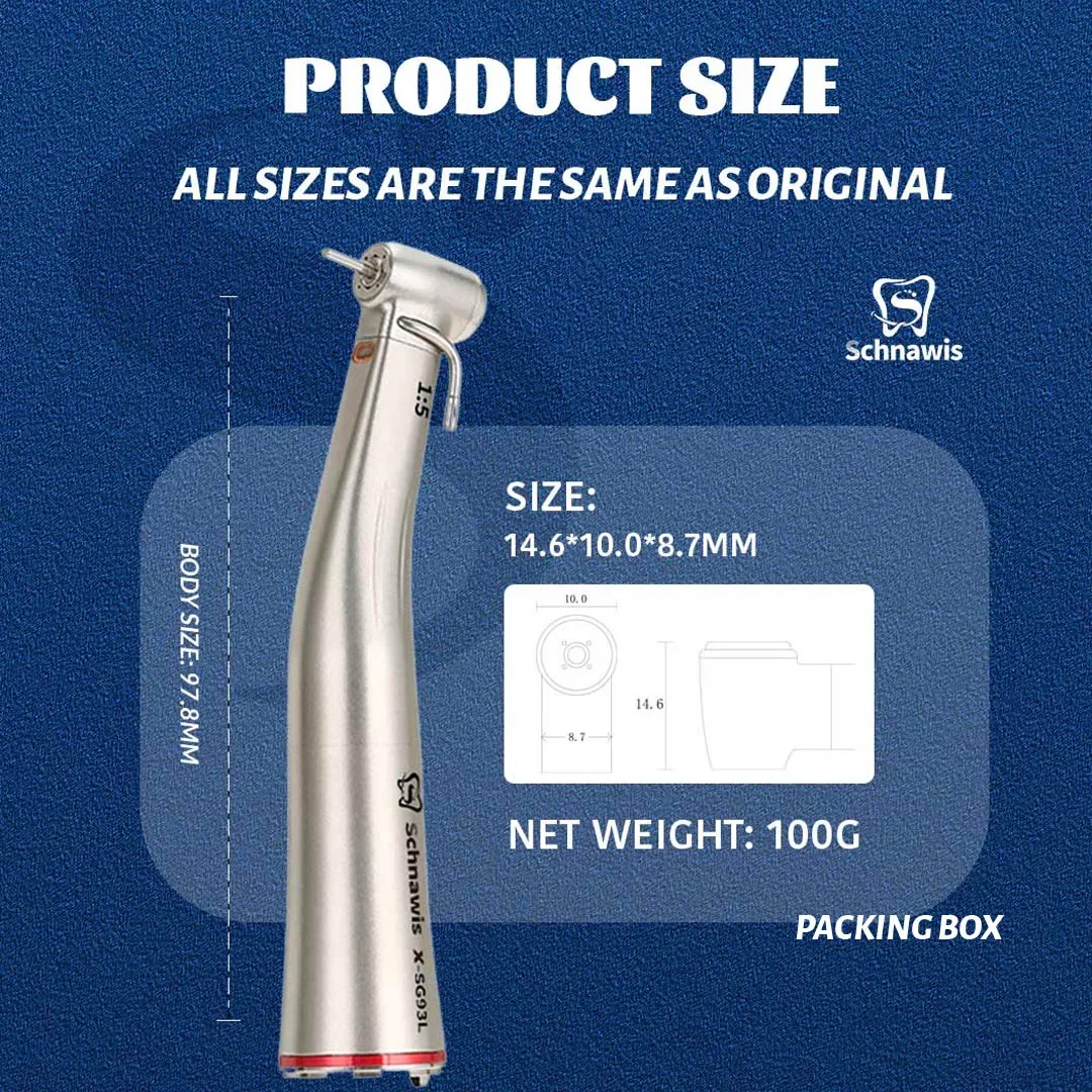 Schnawis Dental 1:5 Increasing Speed Handpiece Contra Angle Fiber Optical Handpiece With External Irrigation Water Implant SG93L