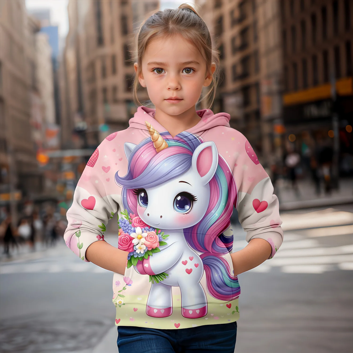

New Cartoon Unicorn 3d Print Girl Cute Hoodies Long Sleeve Hooded Sweatshirt Top Lovely Pullover Spring Autumn 2024 Clothing