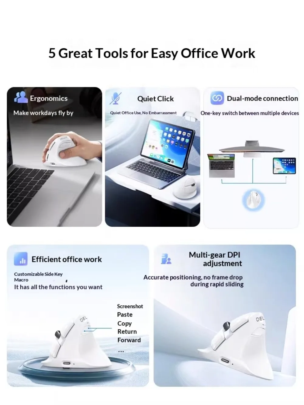 DeLUX m618mini Office Mouse Protophase Dual Mode Connection Colorful RGB Wireless Mouse Mute Vertical Comfort 4000DPI Accessorie