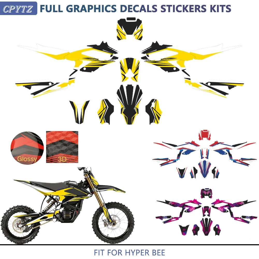 Motorcycle Full Set Of Background Graphics Decals Kits Fit for Surron Hyper Bee Thickened Protector Stickers Custom Number Name