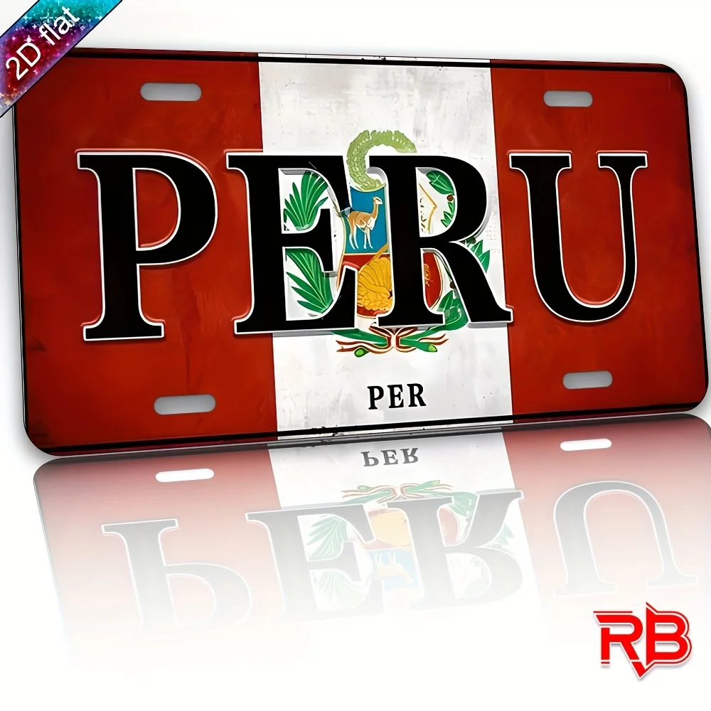 Aluminum Painting Peru National Flag Vintage License Plate Style Metal Tin Sign Wall Decor For Home Bar Man Cave Peru Travel Sou