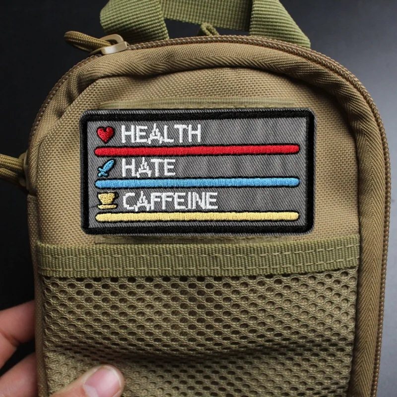 Parche táctico salud odio cafeína – Bordado militar con gancho - imagen 5
