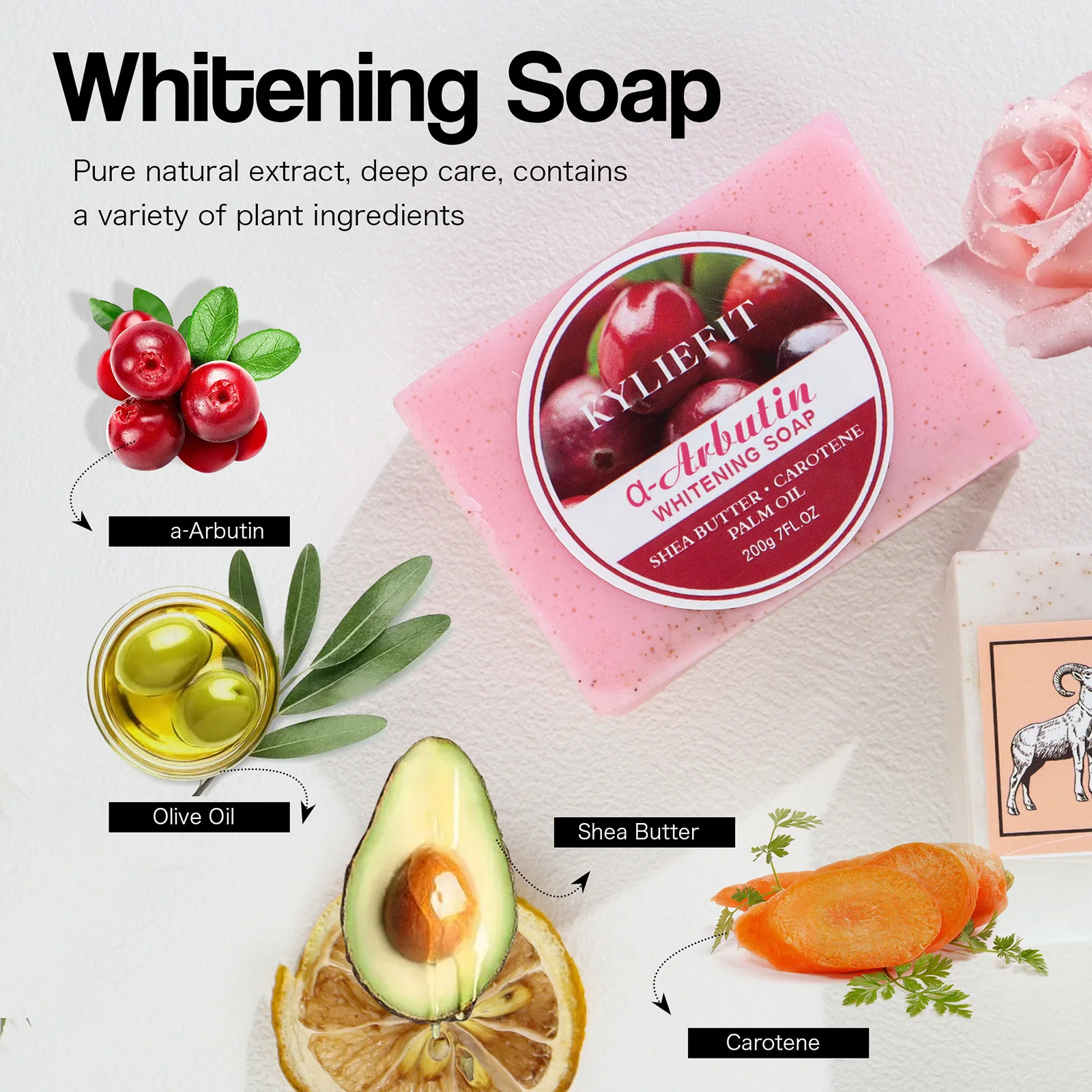 Skin Whiten Soap, Melasma and Dark Spots Remover Soap, With Shea Butter, Carotene, Rose Oil, For Face And Body Wash