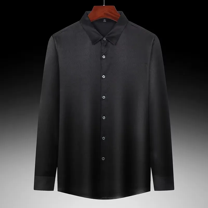 

Silk Blends Breathable Shirts For Men Long Sleeved Black Coolness Summer Quality Soft Comfortable Smart Casual Camisas De Hombre