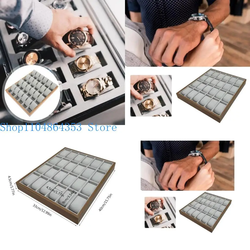 

652F 24 Slots Watch Showcase Tray Modern Watches Holder Wooden Wristwatch