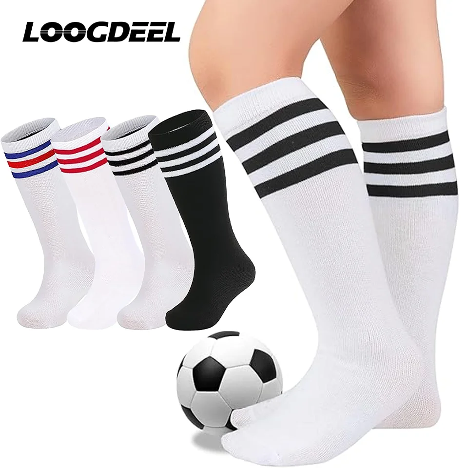 Loogdeel Children Cotton Football Socks Kids Dance Competition Non Slip Wear-resistant Teenagers Soccer Sports High Long Socks