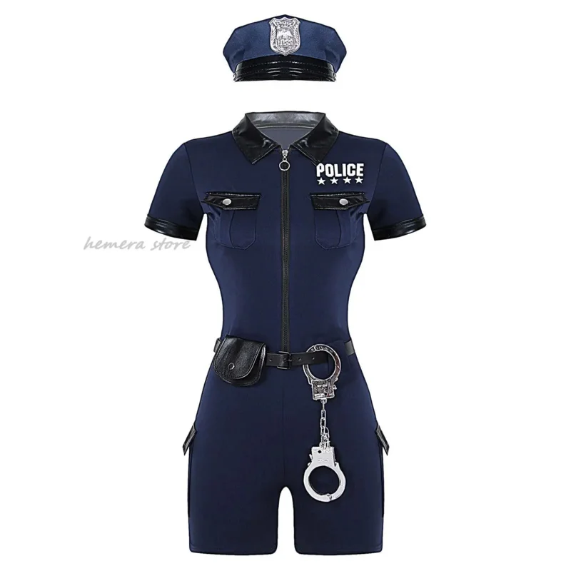 

New 2025 Police Women Costume Sexy Cop Officer Uniform Halloween Clubwear Zipper Cosplay Outfits Carnival Adult Fa ★AA9X