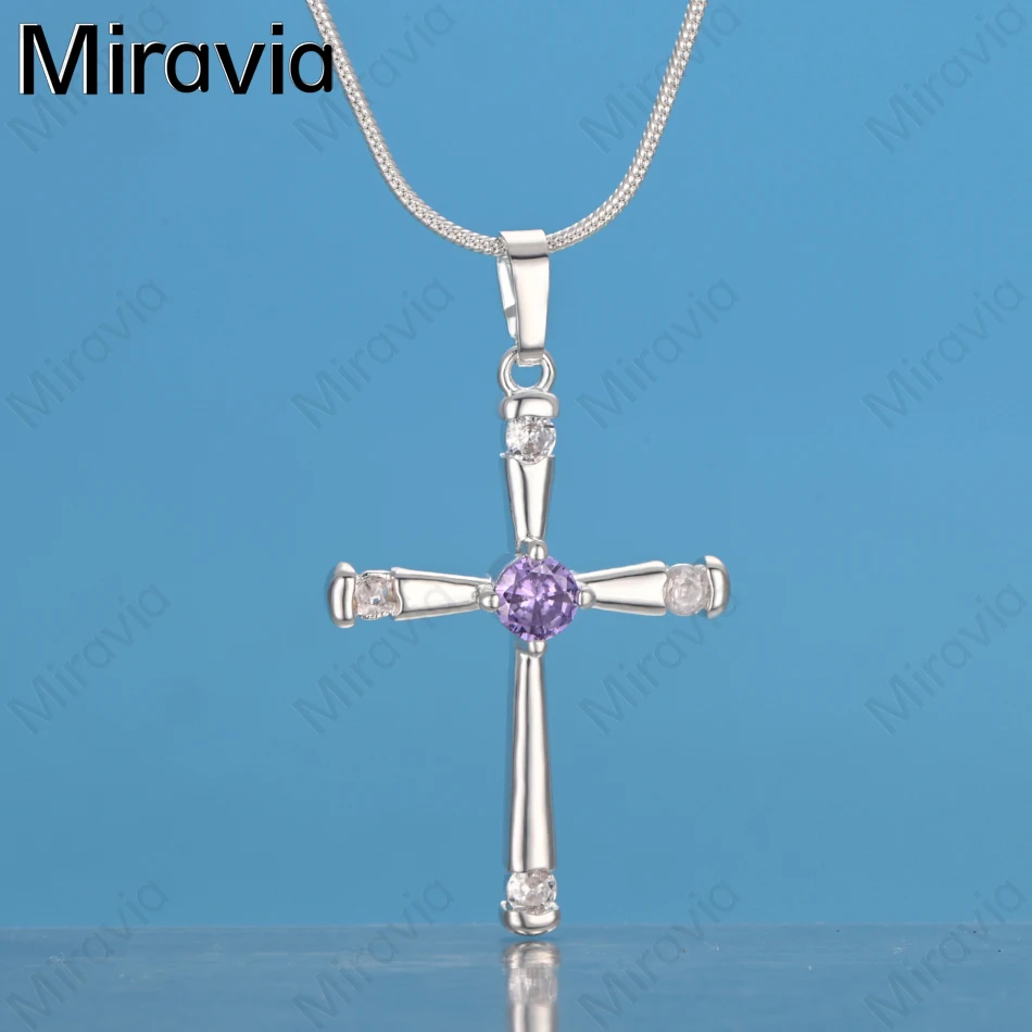 

Miravia 925 Sterling Silver Purple Zircon Cross Pendant Necklace - Exquisite And Cute Wedding Party Jewelry For Women