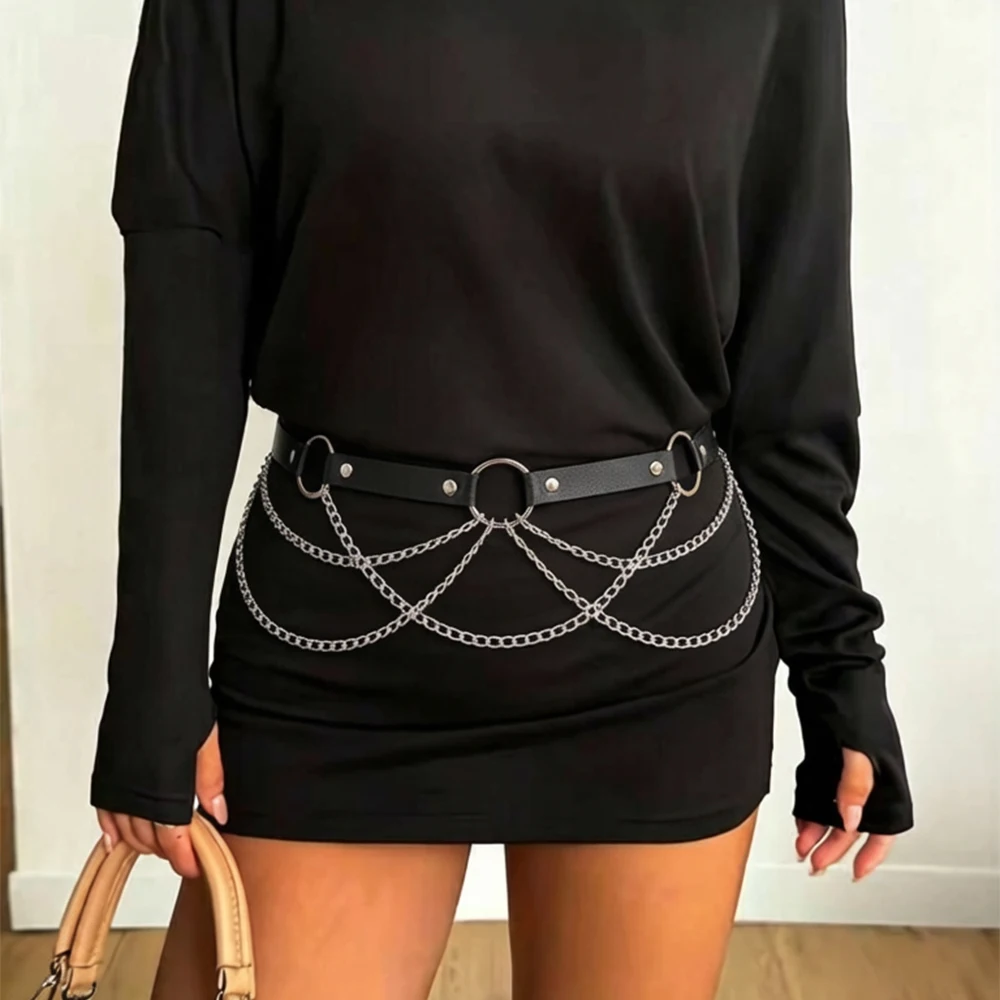 1PC Multi layer Chain Belt Gothic PU Leather Harness Belt Adjustable Punk Rock Fashion Dark Party Decoration Accessories