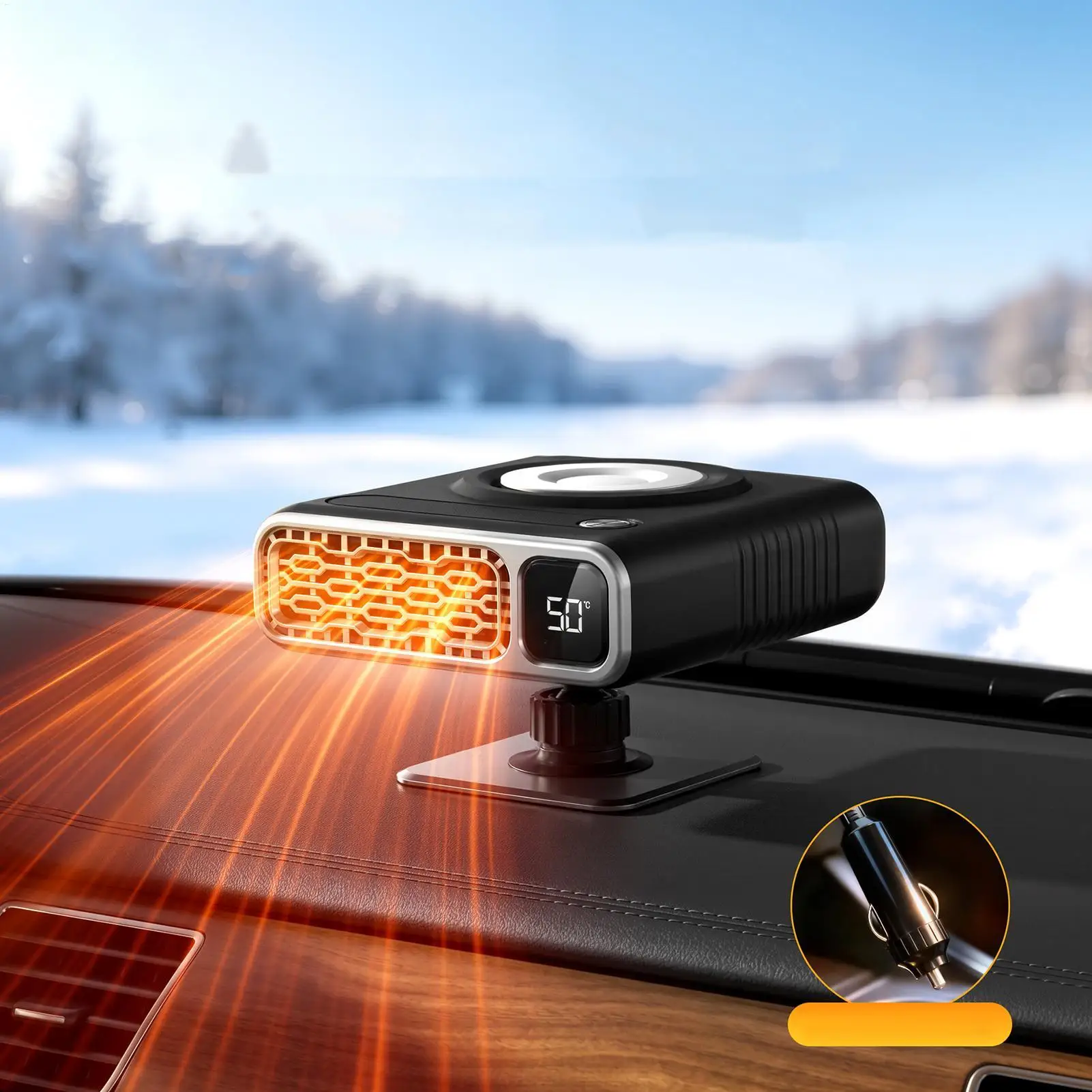 Car Defroster Heater Plug-in 360 Degree Rotation Winter Defogger Car Defroster Windshield Heater For Sedan SUV RV Taxi Ice Snow