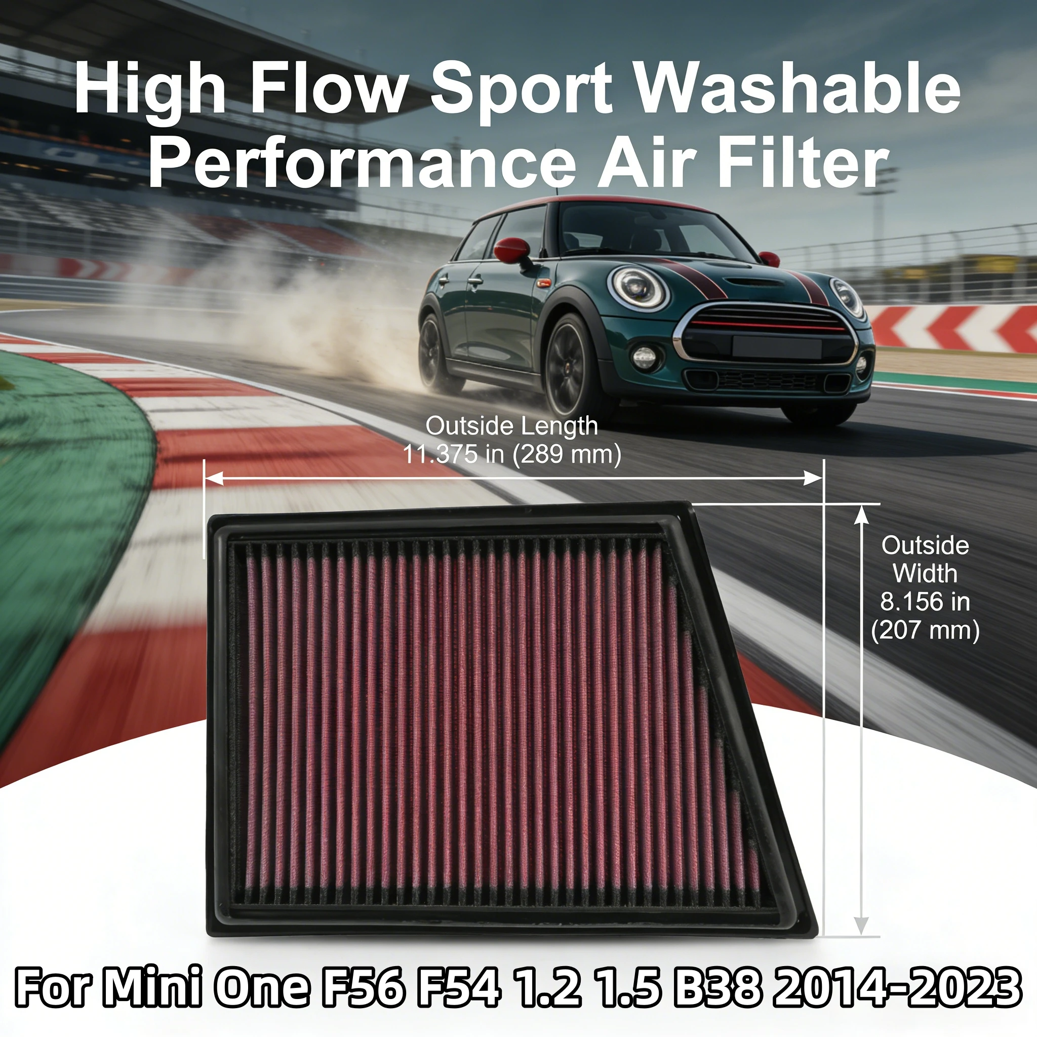 

Для Mini One F56 F54 1.2 1.5 B38 (бензин/дизель) 2014-2023: Высокопроизводительный спортивный моющийся воздушный фильтр 33-3025 OEM:13717619267