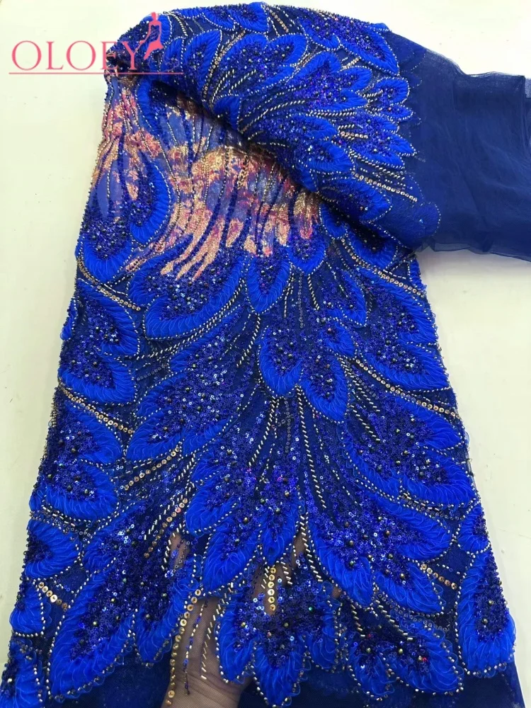 

OLOEY African Beaded Lace Fabric Embroidery Sequins Nigerian Bridal High Quality French Tulle Lace Fabric Women For Weddin