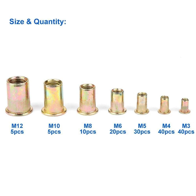 โปรโมชั่น! 150 ชิ้น M3-M12 Rivet Nuts แบนหัวเกลียว Nut Rivet หมวกเกลียว Nut ชุดกล่องพลาสติก