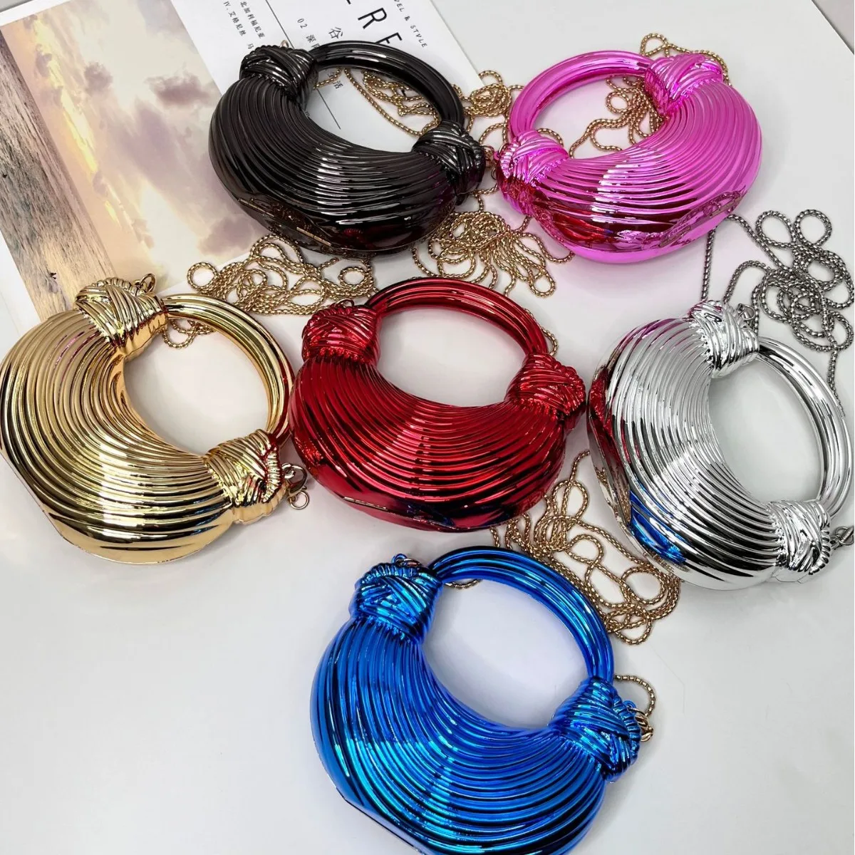 Mini Golden Evening Bag Purses and Handbags Luxury Designer Shoulder Bags Knot Noodle Party Wedding Acrylic Shiny Clutch Purse