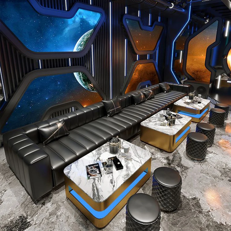 #Luxury Modern Illuminated Karaoke KTV Customized Leather Sofa Seating Nightclub Dance Disco Couch Led Table Bar Furniture Set
