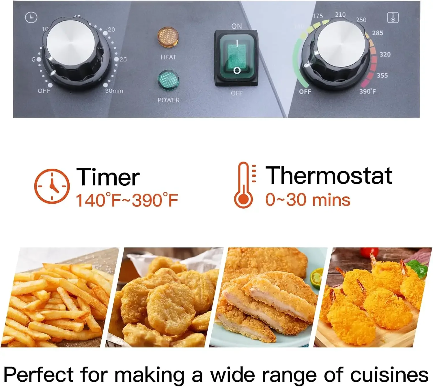 Deep Fryer - 13L 13.7QT Commercial Deep Fryer 1800W 120V18.7 ปอนด์พร้อมการควบคุมอุณหภูมิและตัวจับเวลาตะกร้าขนาดใหญ่ Fryer สําหรับ Comm