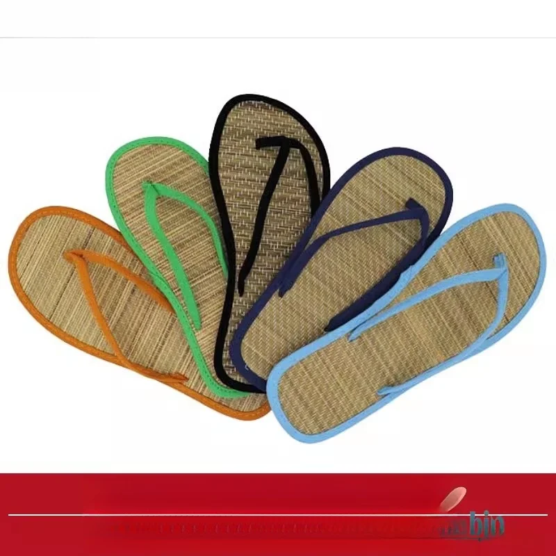 

Summer Creative Candy Colored Home Fashion Absorb Sweat No Smell Toe Post Sandals Woven Raffia Flat Bottom Casual Slippers