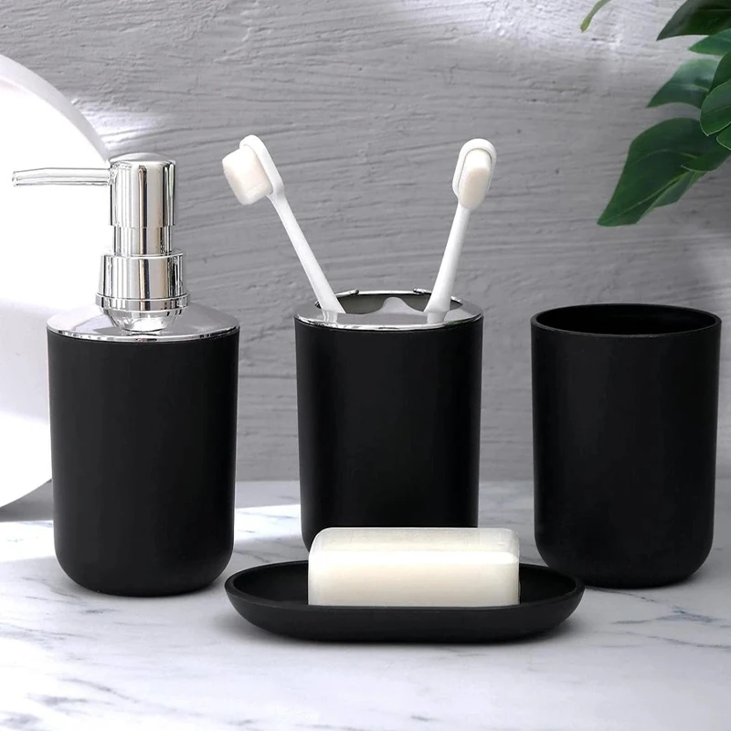 Bathroom Accessory Set, 4 pcs Bathroom Accessories Set Include Lotion Soap Dispenser Toothbrush Holder Soap Dish Modern Bathroom