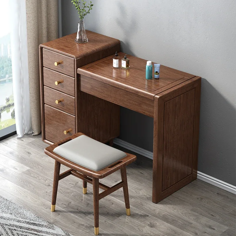 New Chinese Style Dresser Walnut Clamshell Makeup Table Locker Integrated with Mirror